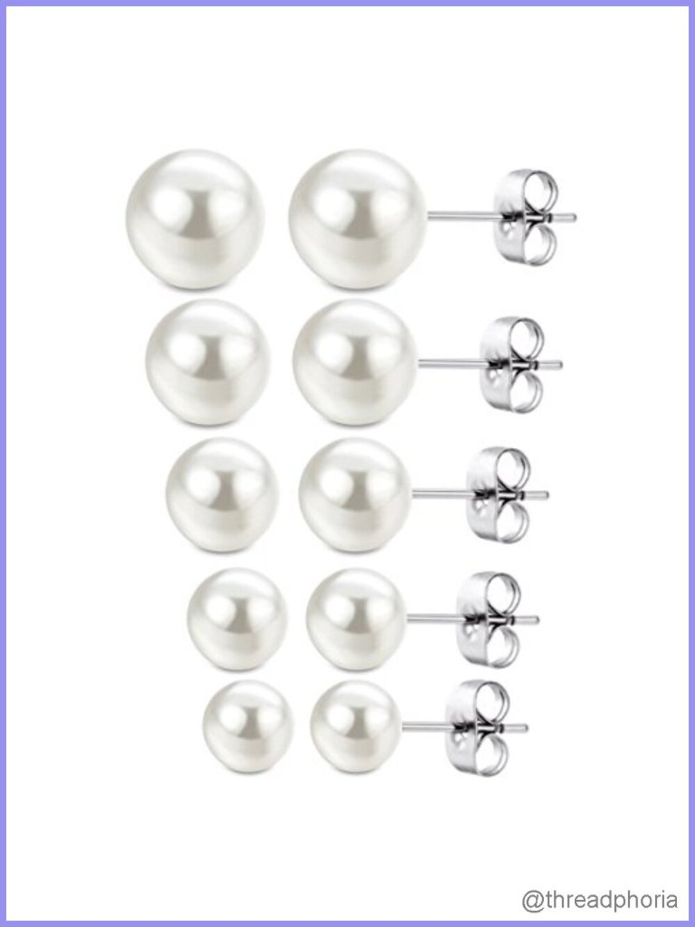 Imitation Pearl Stud Earrings 5 Pairs Stainless Steel Hypoallergenic